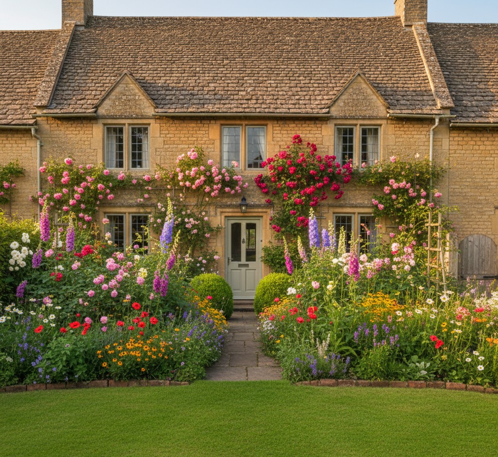 Traditional front garden flowerbed