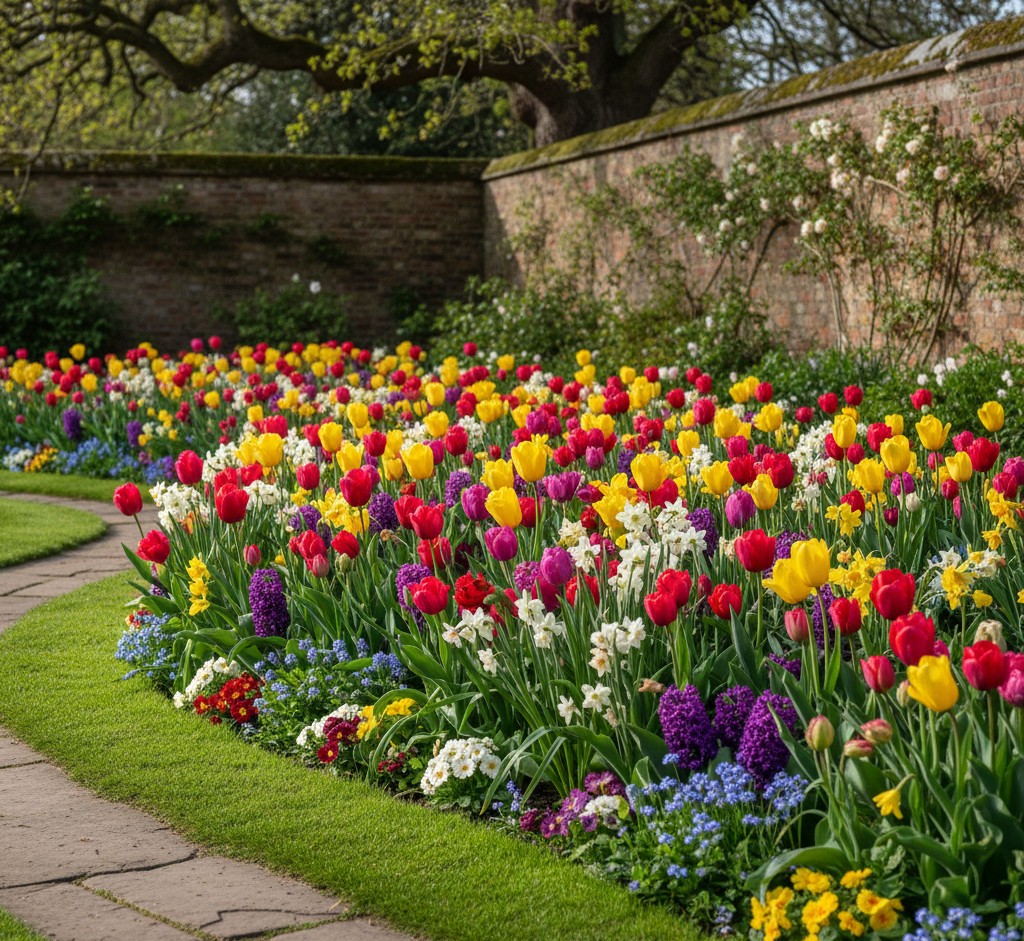 Spring flowerbed display